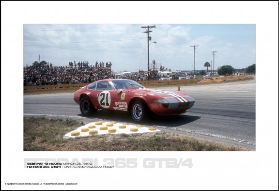 FERRARI 365 GTB/4 TONY ADAMOWICZ/SAM POSEY – SEBRING 12 HOURS MARCH 25, 1972